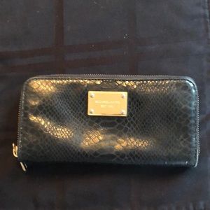 Michael Kors black snakeskin zip around wallet